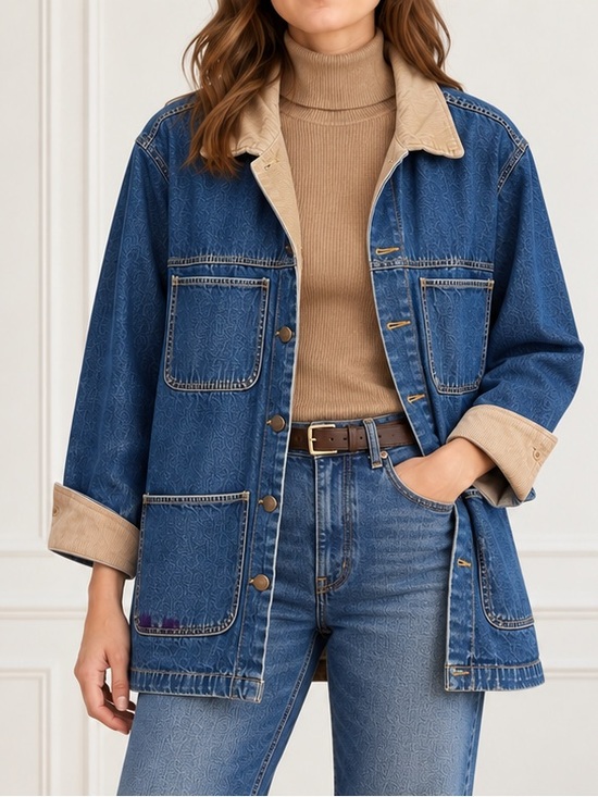 bill blass Jackets & Blazers - Vintage Bill Blass Jeans Denim Chore Jacket XL Corduroy Collar Barn Workwear